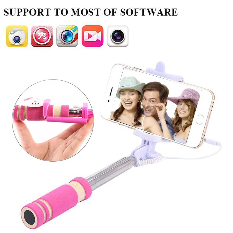 

Selfie Stick Ultra Mini 3.5mm Audio Cable control 270 degree rotation Groove Extendable Handheld Folding Wired Phone Clip