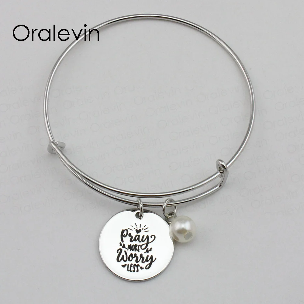 PRAY MORE WORRY LESS Inspirational Hand Stamped Charm Pendant