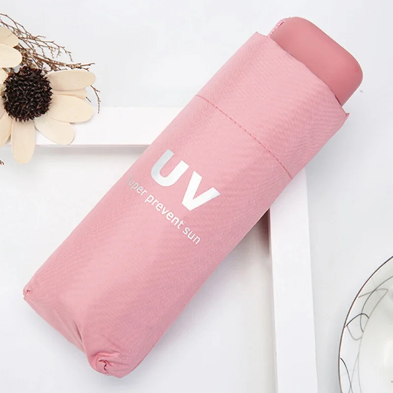UV Protection Sun Shade Cute Fresh Vinyl Umbrella Men and Women Students Five Folding Solid Color Umbrellas - Цвет: PP