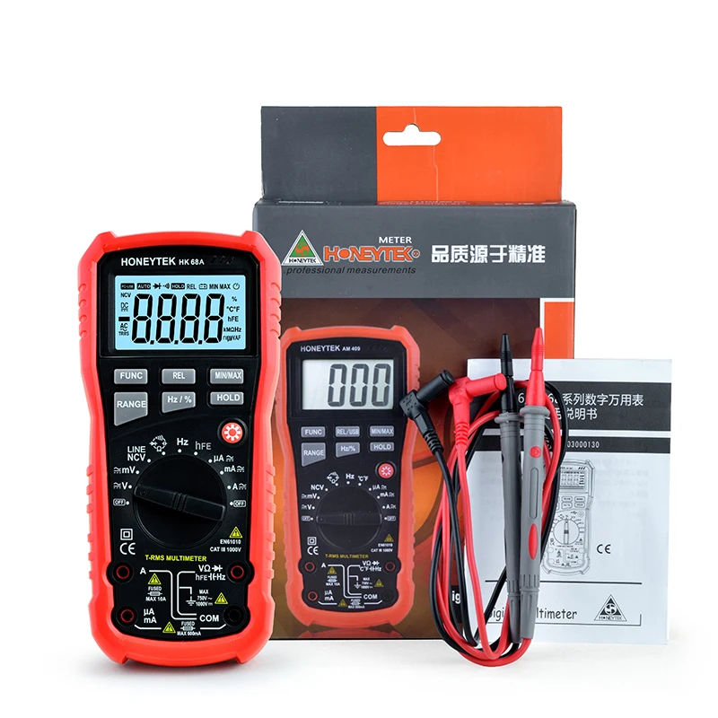 

4000 counts HFE Digital Multimeter HK68A with True RMS AC/DC Voltage Resistance Capacitance Frequency Temperature NCV Tester