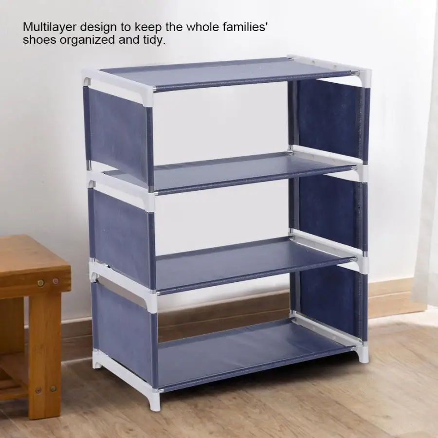 4 Tiers Shoes Rack Assembled Stainless Steel Shoes Storage Cabinet Dustproof Shoes Rack Shelf Stand Shoes Organizer