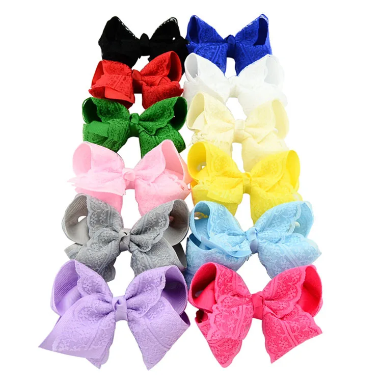 

MengNa 4.2" Girls Solid Grosgrain Ribbon Hair Bow With Alligator Clip,Lace Hair Bow Hairpin Barrettes 60cs/lot