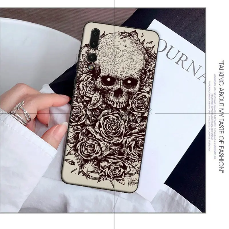 Retro Style Flower Skull Crow