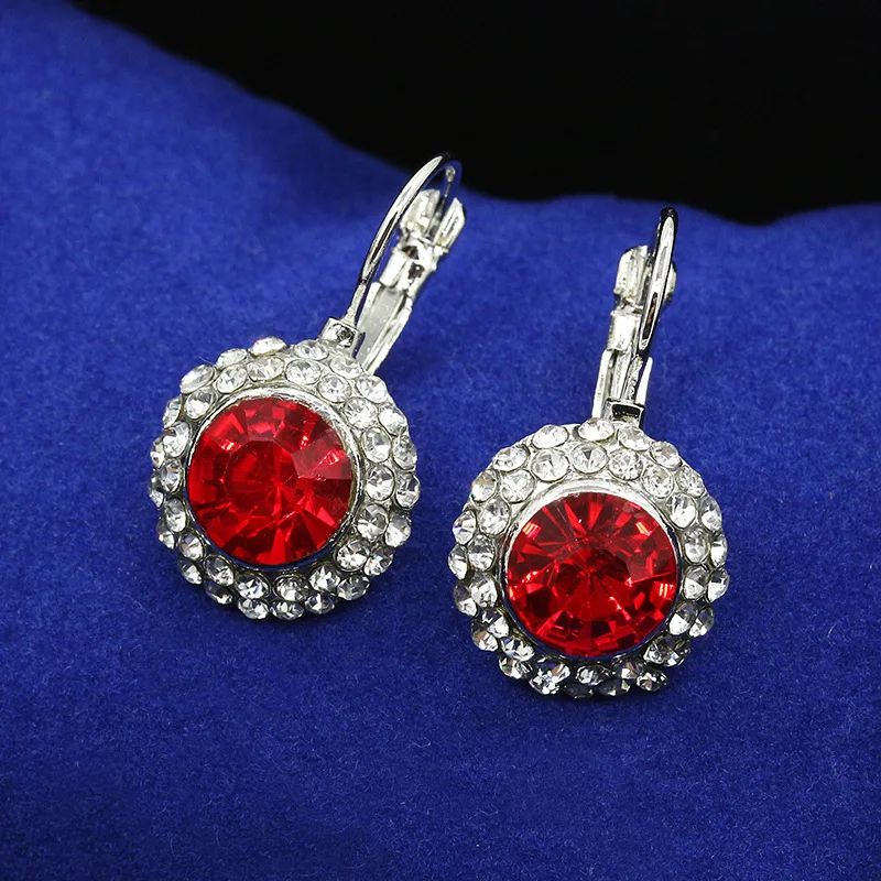 Drop Earrings 6 Colors Round Fancy Crystal Silver Plated Golden Metallic Drop Earrings Women Dangle Earrings
