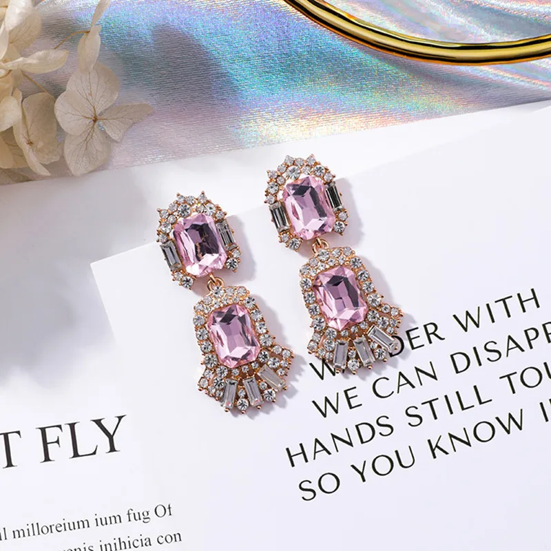 New Fashion Luxury Pink Shiny Rhinestone Long Bowknot Tassel Drop Earrings Korean Baroque Style Women Pendientes Jewelry - Image 5