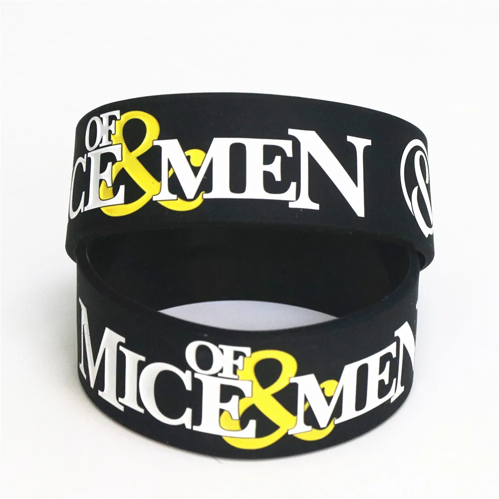 Fashion 25PCS Black Color OF MICE & MEN Silicone Wristband Wide Debossed Rubber Bracelet& Bangles Gifts Wholesale SH089