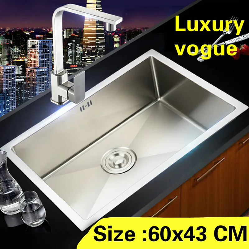 

Free shipping Apartment kitchen manual sink single trough vogue high quality 304 stainless steel hot sell large 600x430 MM