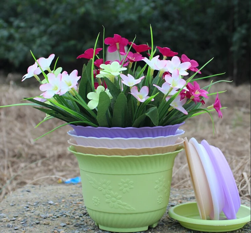 Plastic Flower Vegetable Planters Pot with Tray Home Garden Decor