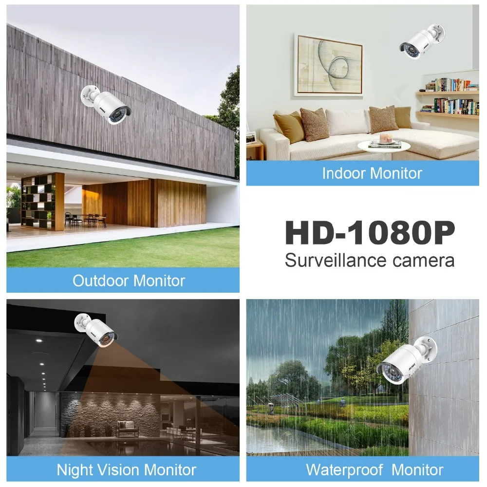 Камера видеонаблюдения ANNKE 4 шт. 2 МП HD POE IP 30 м ночное видение защита от непогоды HIK