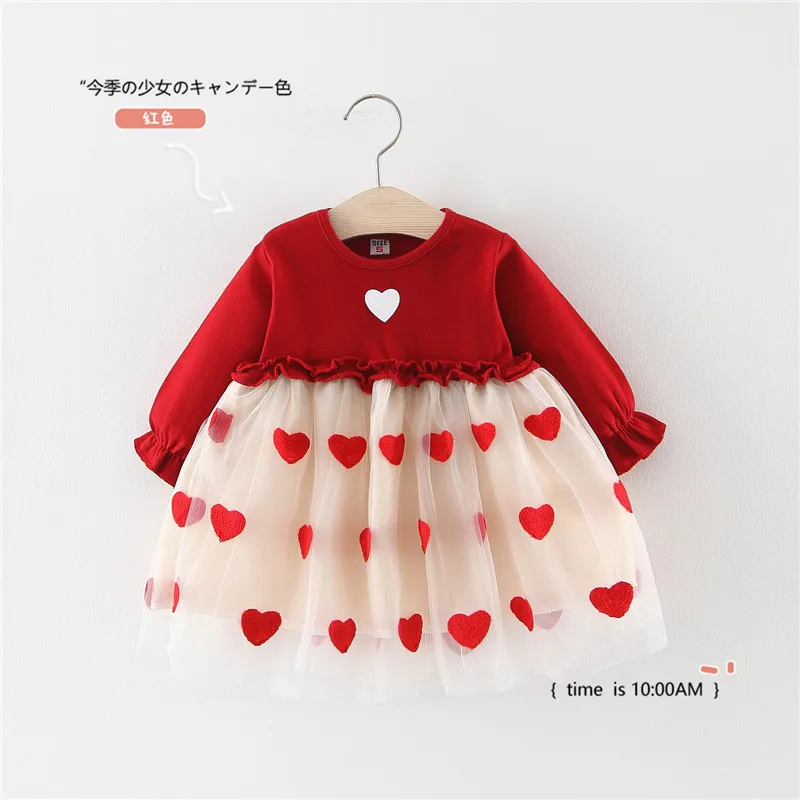 

Cute Love Kids Baby Girls Dresses Autumn long sleeve splice Dress 2-6year Kid princess girls Clothing