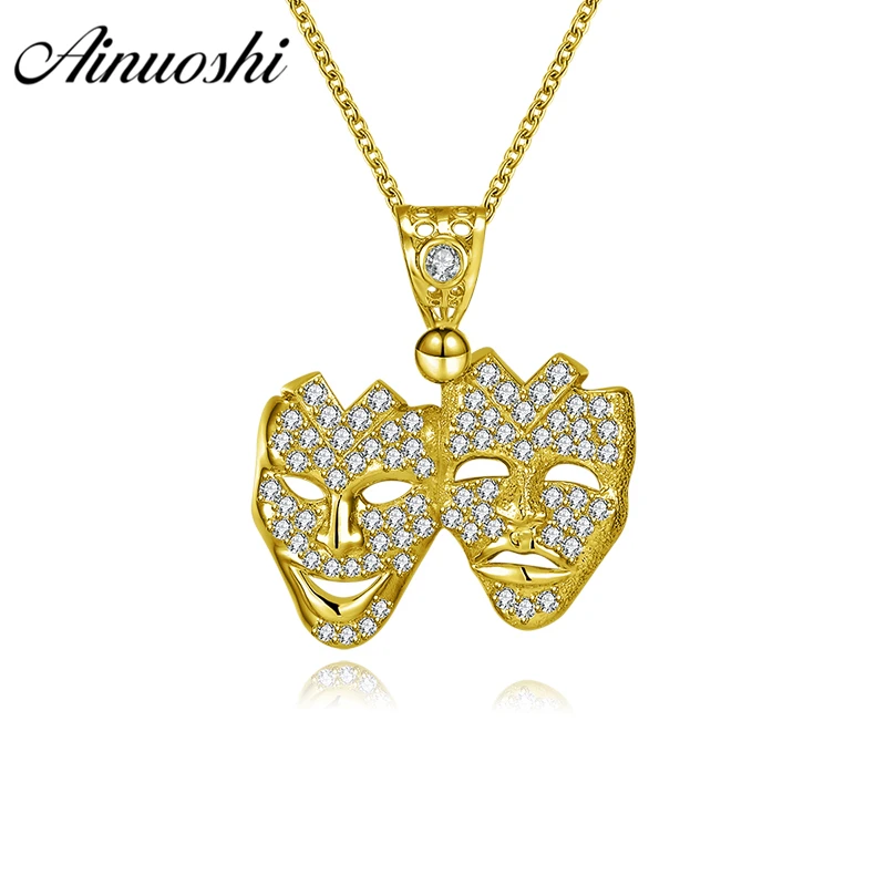 

AINUOSHI 10K Solid Yellow Gold Pendant Halloween Mask Pendant SONA Diamond Woman Men Christian Jewelry 3.2g Separate Pendant