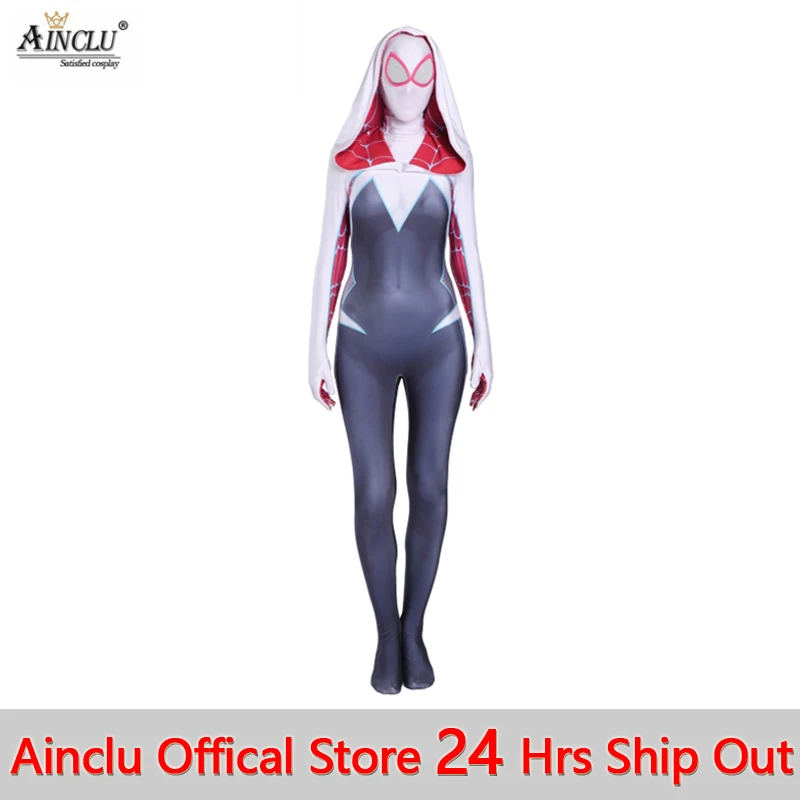 

Ainclu 3D Print Spider Gwen Stacy Spandex Lycra Zentai Spiderman Costume for Halloween and Cosplay Female Spider Suit Anti-Venom