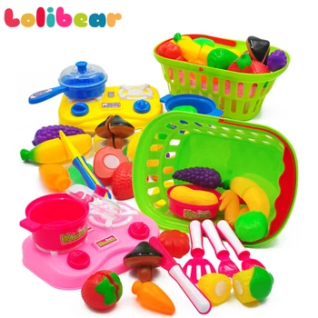 

19Pcs/Set Kitchen Cooking Set Simulation Plastic Fruit and Vegetables Basket Education Pretend Play Cutting Children Girls Toys
