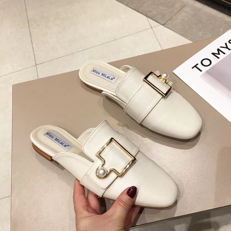 

women Slip-On Buckle Strap Slides Floral spring Square heel Low Embroider mules Velvet summer slipper loafer woman square