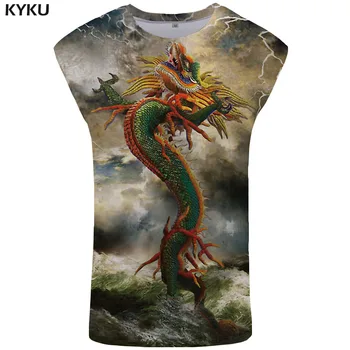

KYKU Dragon Tank Top Men Animal Mens Bodybuilding Lightning Vest Mountain Undershirt Colorful Stringer Sleeveless Shirt New