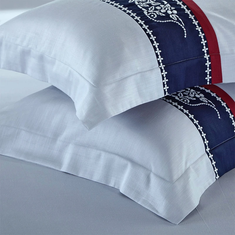 Waliicorners New Cotton linens beige Embroidery Luxury Bedding set King Queen size Bed set Duvet cover Bedsheet Pillowcases 28 2