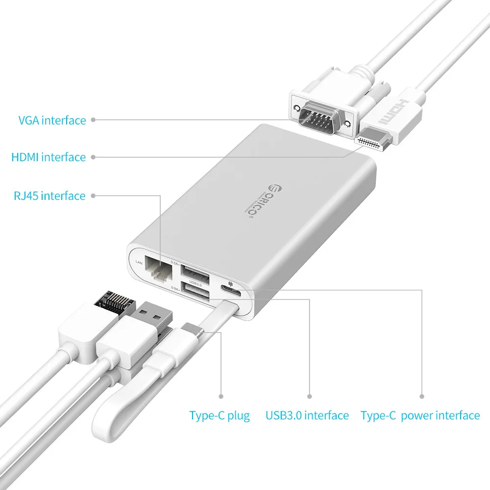 Док-станция ORICO type-C для MACbook Apple USB-C HDMI 4K VGA порт концентратор RJ45 сетевой конвертер