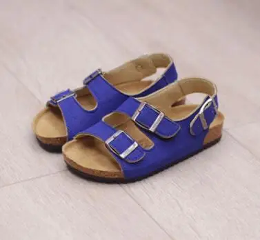 Летние Детские пробковые сандалии для мальчиков и девочек; сандалии для малышей; кожаная обувь с пряжкой; Повседневная пляжная обувь; кроссовки; Tree Wrasse - Цвет: blue
