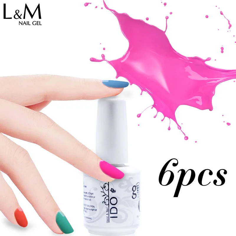 

6 Pcs/Lot IDO Uv Nail Gel Varnish Bright Soak Off Nail Polish Primer (1Foundatation Base+4Colors Gel+1 Top )