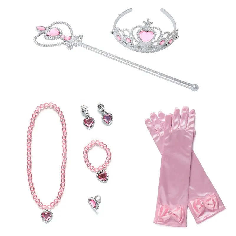 MUABABY платье русалки для маленьких девочек; детская одежда с длинными рукавами; карнавальный костюм принцессы Ариэль с блестками; бальное платье на Хэллоуин - Цвет: Pink 9 Pcs Set