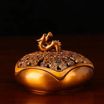 

Creative Buddhist Supply Temple Sandalwood Cone Stick Alloy Copper Dragon Censer Coil Incense Burner Furnace Armoa Incense Base