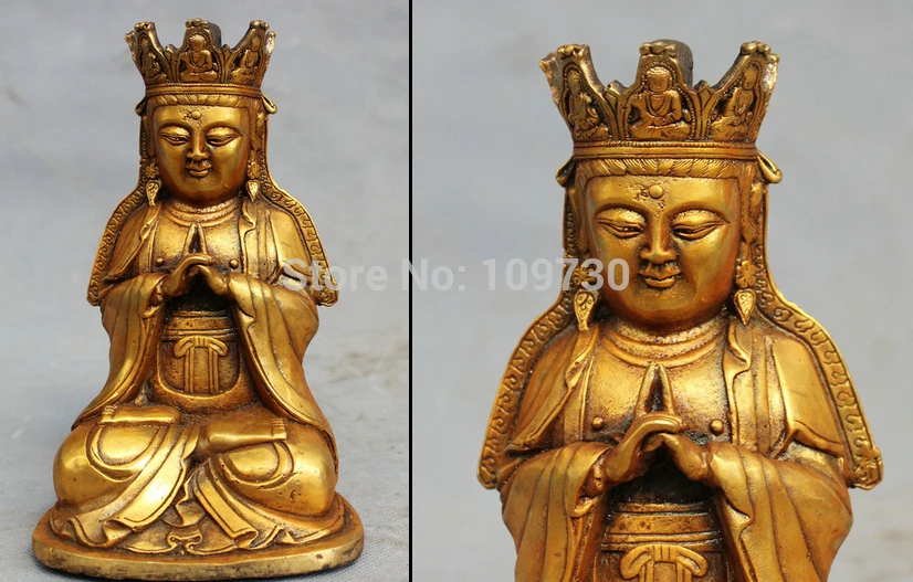 

002785 Chinese Bronze Gilt Temple Joss Pray Bless Kwan-yin GuanYin Buddha Set Statue