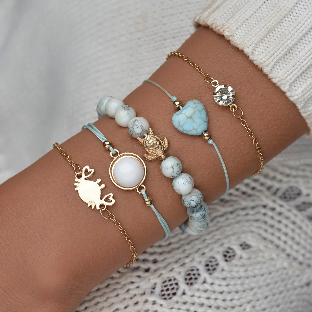 

KingDing 5/pcs charm bracelet bracelets bangles Zinc Alloy Classic Heart gifts for women boho animal bohemian friendship 2019