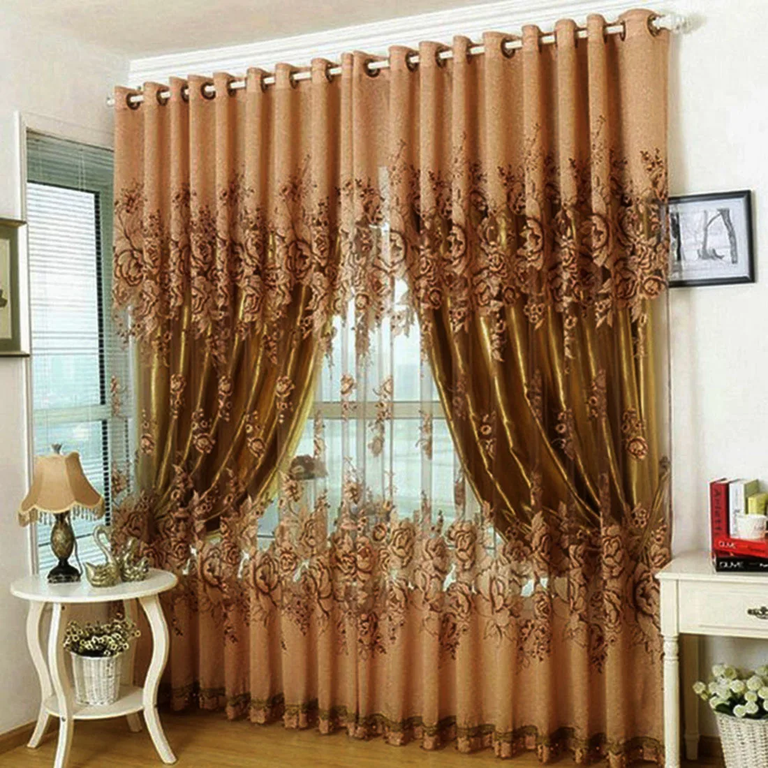 Модный Современный Цветочный Тюль занавес для гостиной(коричневый) 250*100 см