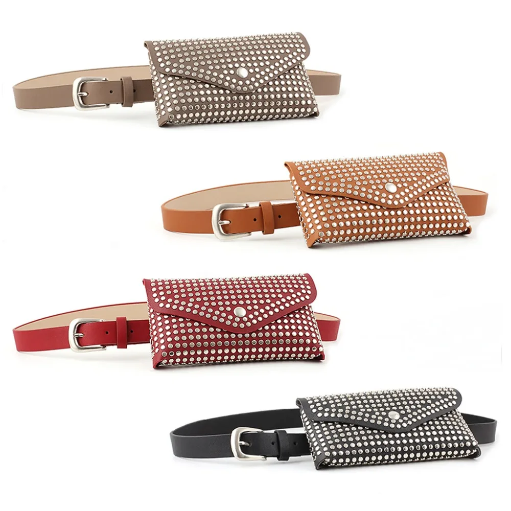 

Fashion Rivets Small Waist Pack Women's Waist Bag Designer Luxury Fanny Phone Pouch Belt Punk Purse Bag