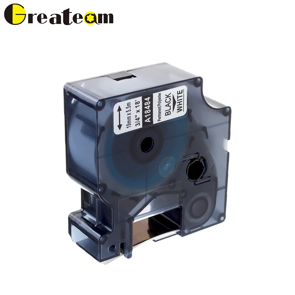 

Greateam 18484 Dymo Rhino Permanent Polyester Label Tape Compatible for Dymo Rhino 5000 Label Maker, Black on White 19mm