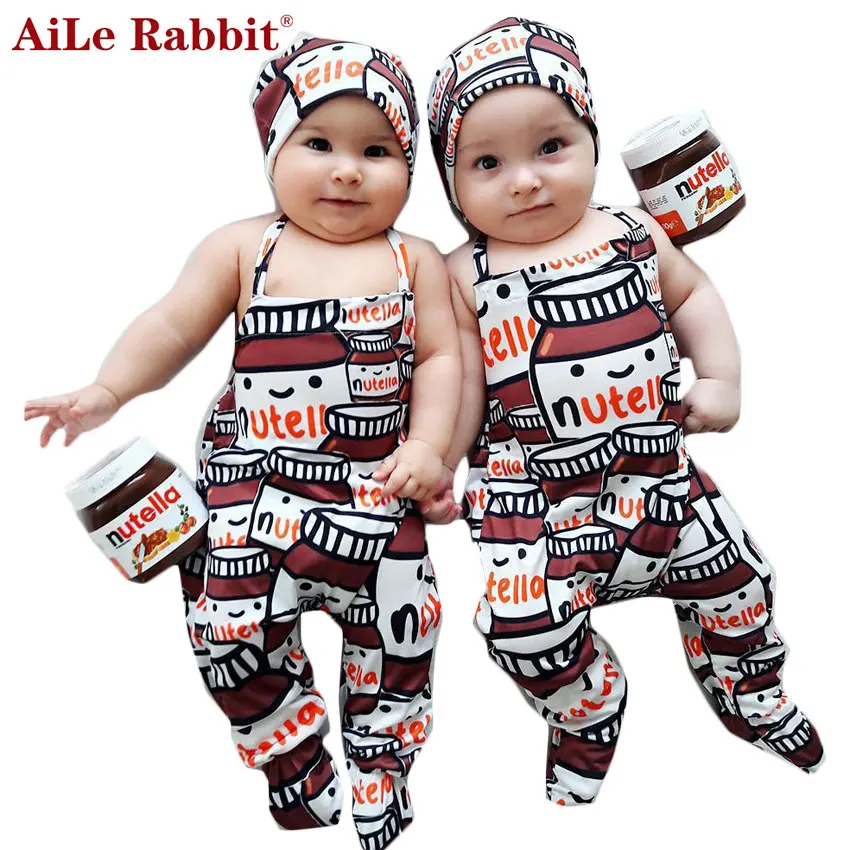 

AiLe Rabbit INS New Little Baby Infant Romper Hat 2pcs One Piece Baby Clothing Girls Boys Bottle Printing Kids Cotton k1