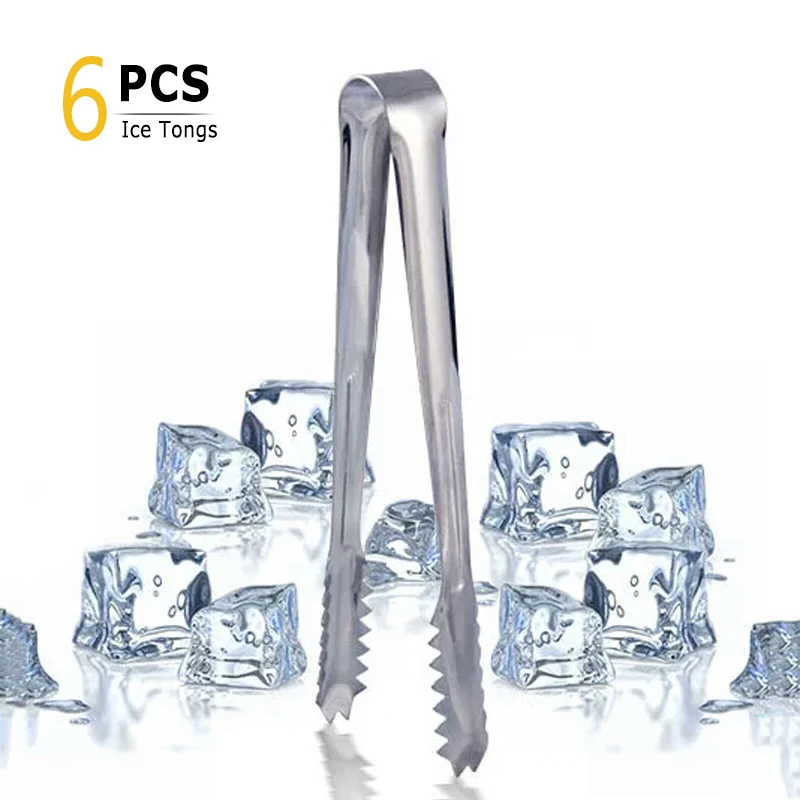 6Pcs Ice Tongs Stainless Steel Ice Cube Sugar Tongs Small Food Clamp