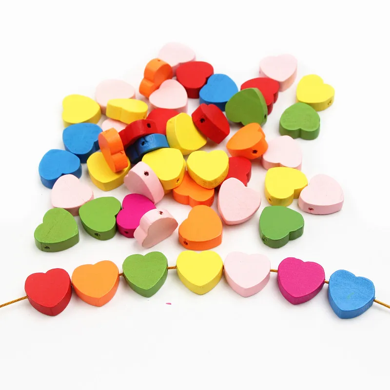 30Pcs Heart Shape Wood Spacer Beads Wooden Beads Toys For Baby Smooth