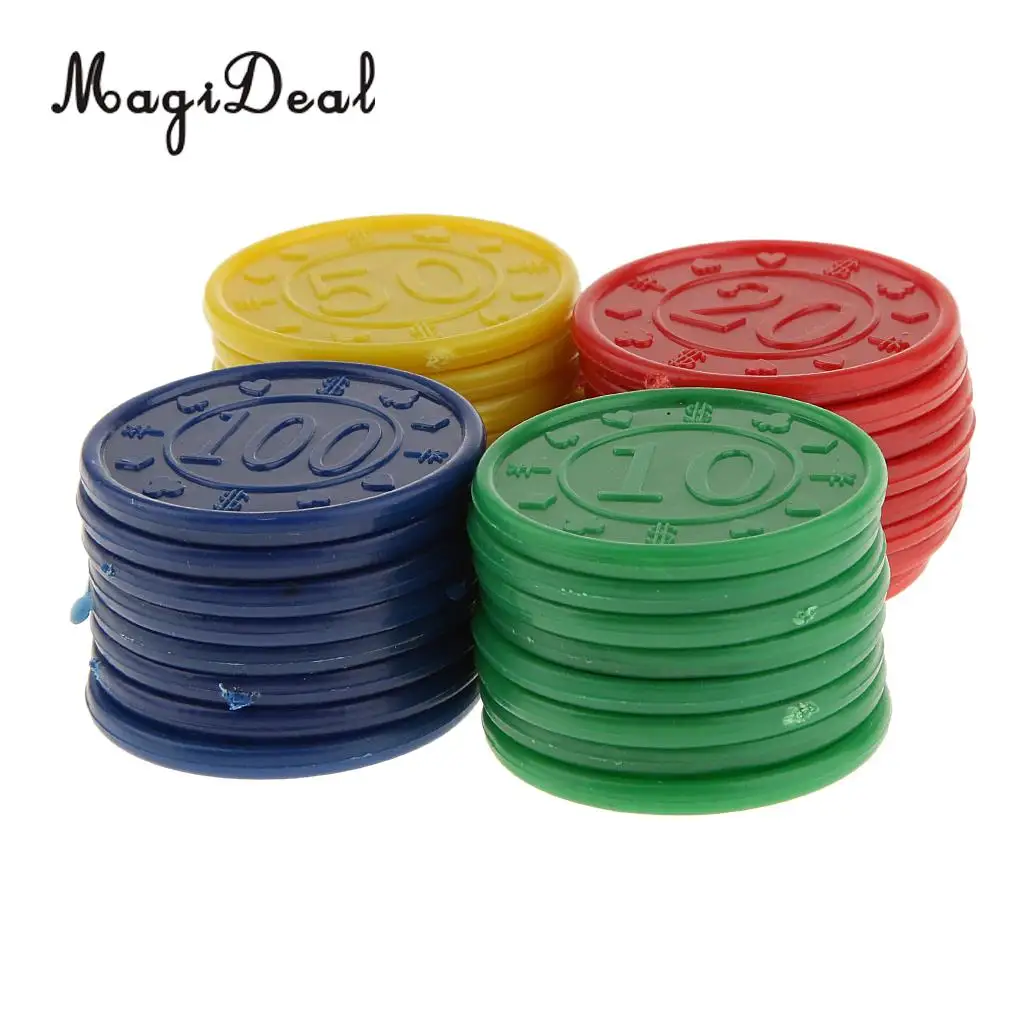 MagiDeal High Quality 32Pcs Plastic Poker Chips 31 Dia for Fun Family Party Bar Club Game Novelty Gifts - Red Green Blue Yellow