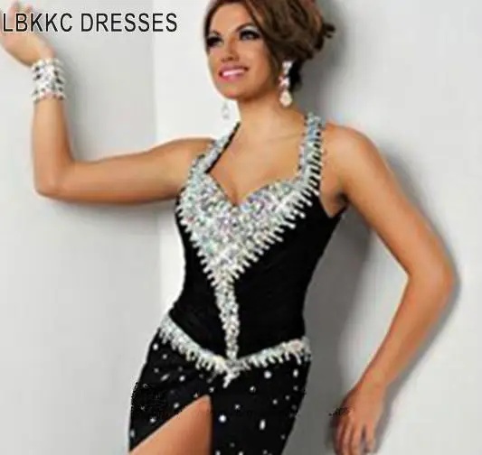 Sexy Luxury Rhinestone Black Evening Dress Long Crystal 2019 Women Formal Dresses Mermaid Prom Dress Mother Of The Bride Dresses