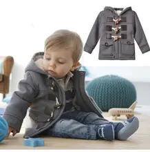 Kroean Bébé Infantile Garçons Hiver Outwear Polaire Corne Bouton Manteau Hoodies Gris