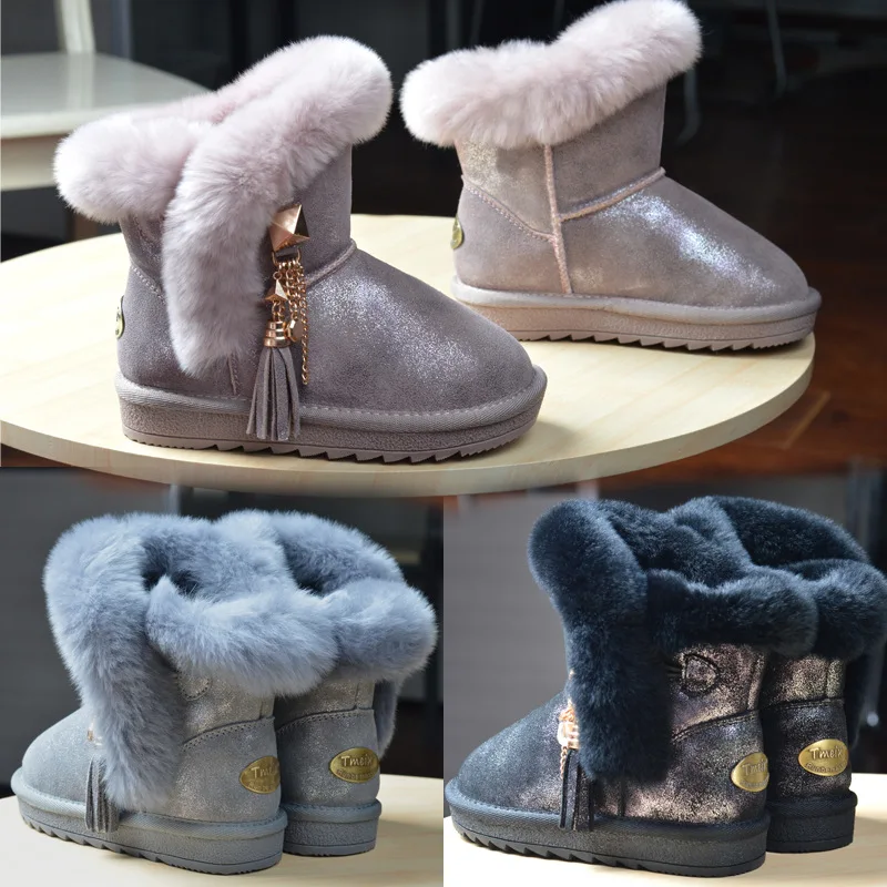 

Children Snow Boots 2018 New Waterproof Thickening Warm Winter Leather Rabbit Shoes Fashion Toddler Girl Cotton Boots