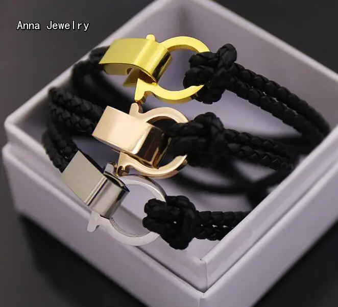 Великолепный дизайнерский подлинный кожаный плетеный браслет, черная кожа с фурнитурой из нержавеющей стали, винтажные плетеные кожаные браслеты