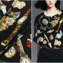 Брендовые Часы с принтом, ширина 140 см, Шелковый крепдешин, ткань, чистый шелк, платье, одежда, ткань, против морщин, модная женская одежда