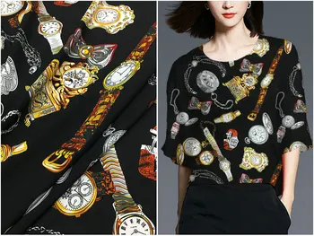

Brand watch printing 140cm wide silk crepe de Chine fabric pure silk dress clothing fabric anti-wrinkle fashion women's clothing