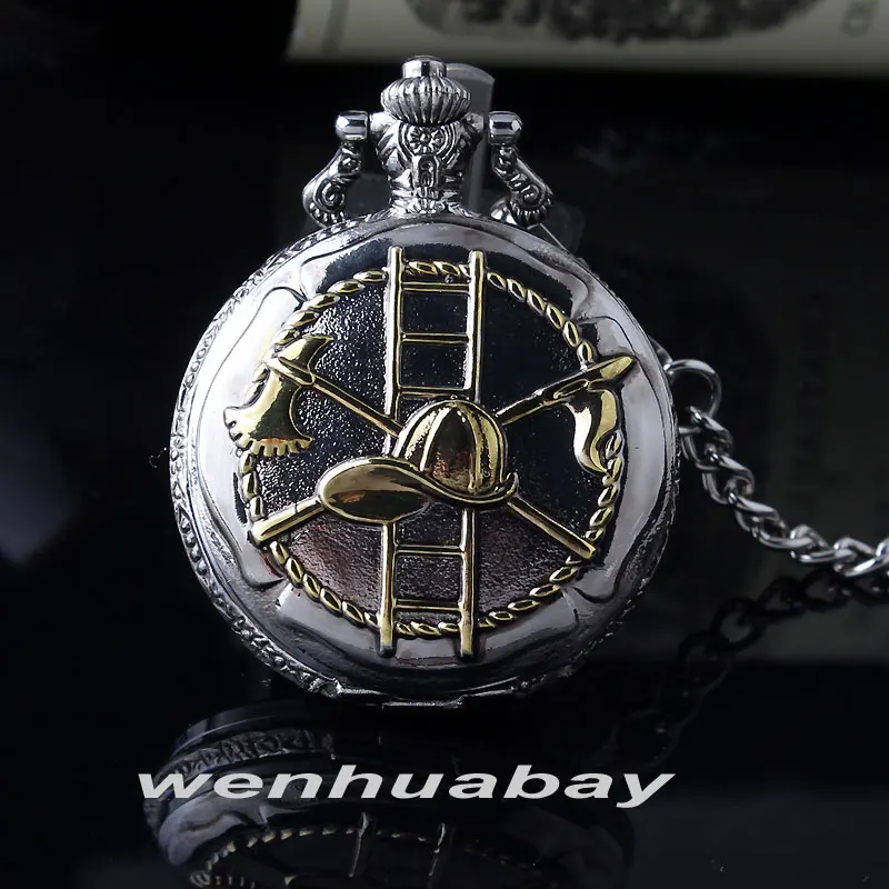 

New Arrival Bronze Hat Hoe Ladder Pattern Quartz Pocket Watch Pendant FOB Chain Men's Lady Gift P333