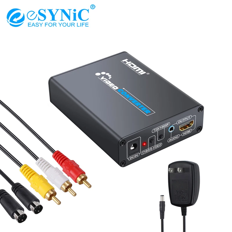 

RCA CVBS Composite S-Video R/L Audio To HDMI Adapter Upscaler 3.5mm Jack Converter 720p 1080p For DVD VCR PS2 PS3 HDTV NES N64
