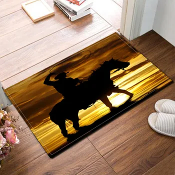 

LB 60*40 Retro Paniolo Cowboy Horse Sunset Doormat Bathroom Floor Mat Kitchen Hallway Bedroom Toilet Rug For Men Living Room