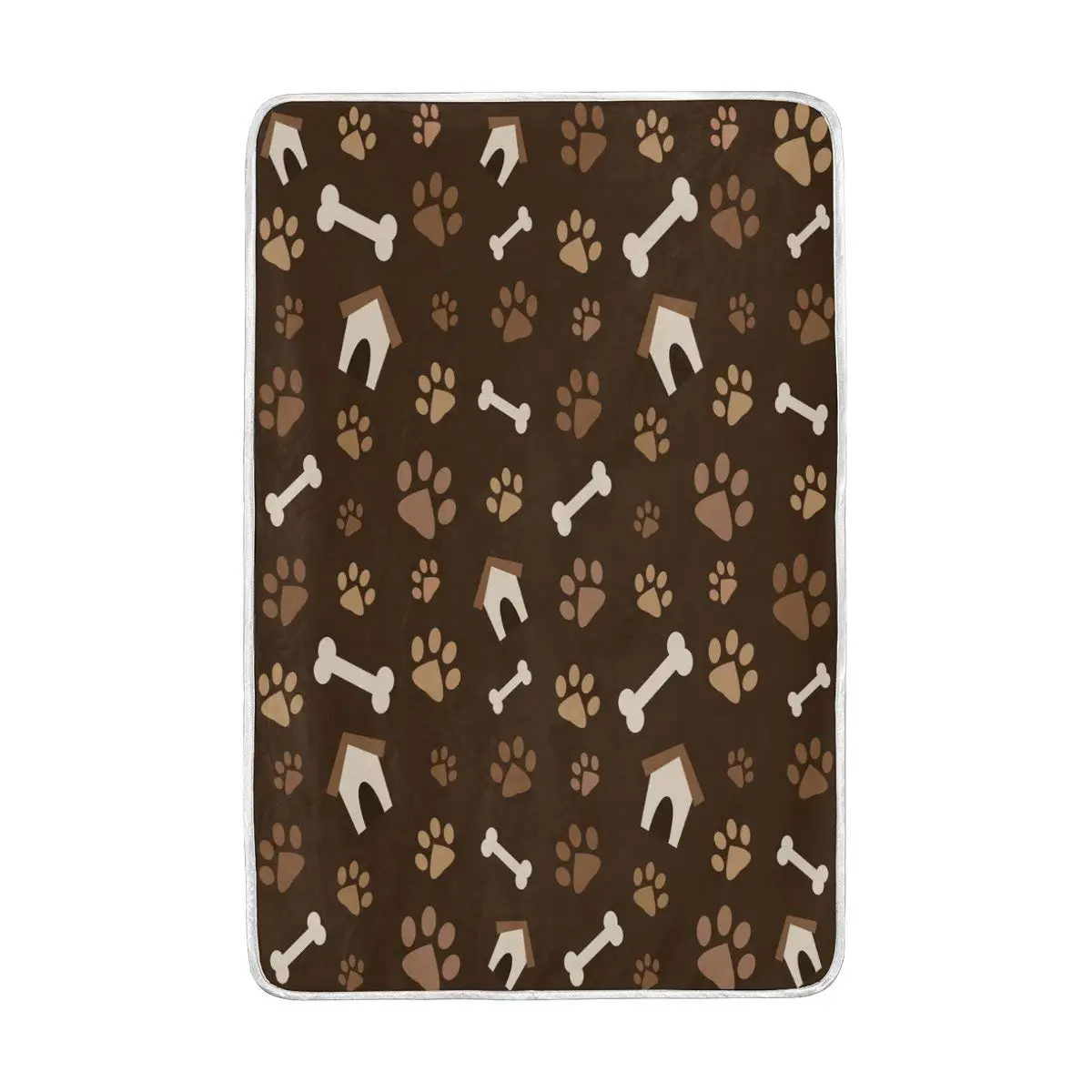 Lovely Puppy Dog Paw Footprint Bone Brown Blanket Soft Warm Cozy Bed