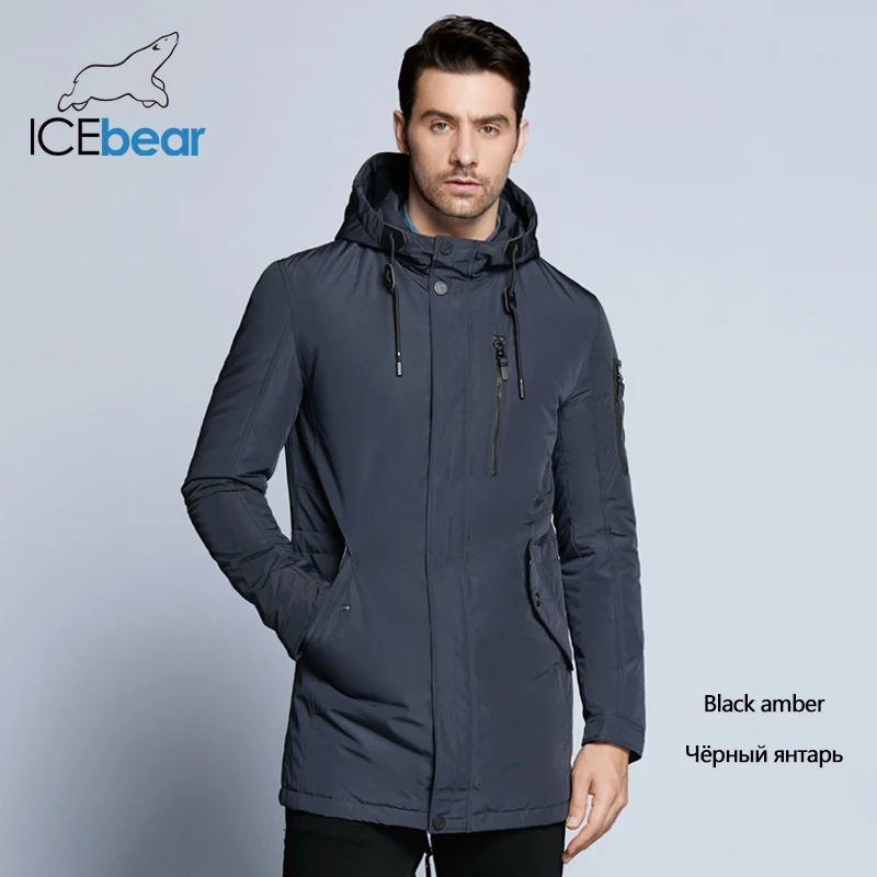 ICEbear new autumnal men's jacket short casual coat overcoat hooded man jackets high quality fabric men's cotton MWC18228D - Цвет: M460 черный янтарь