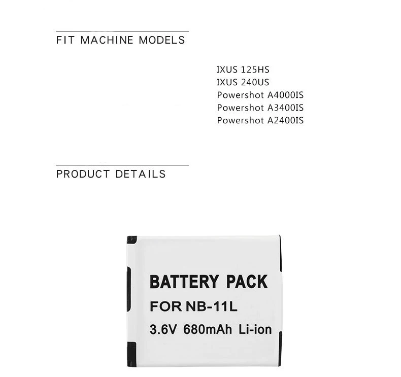 Dinto 1 шт. 680 мА/ч, NB-11L Перезаряжаемые цифровой Камера пакет для Canon A2300 A2400IS A2600 A3400IS A3500IS A4000 NB11L NB 11L