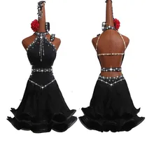 Кристаллы сексуальные латинские танцевальные платья для женщин черное платье традиционный Женский бальный костюм конкурентоспособная театральная одежда