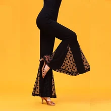 Черная марлевая современная одежда для латинских танцев, тренировочная одежда, расклешенные брюки для женщин/леди, модный костюм, одежда для выступлений KR0316