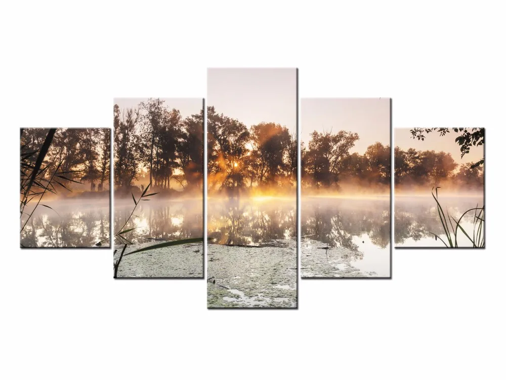 Framed 5 Panels Lake scenery Canvas Print Painting Modern Canvas Wall ...