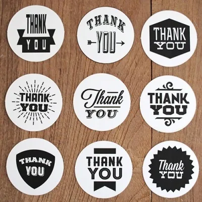 9pcs set Black and white greetings stickers THANK YOU Round Stickers